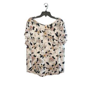 Torrid Floral Print Blouse Women's Size 2 (2X) Short Sleeve White Black Yellow